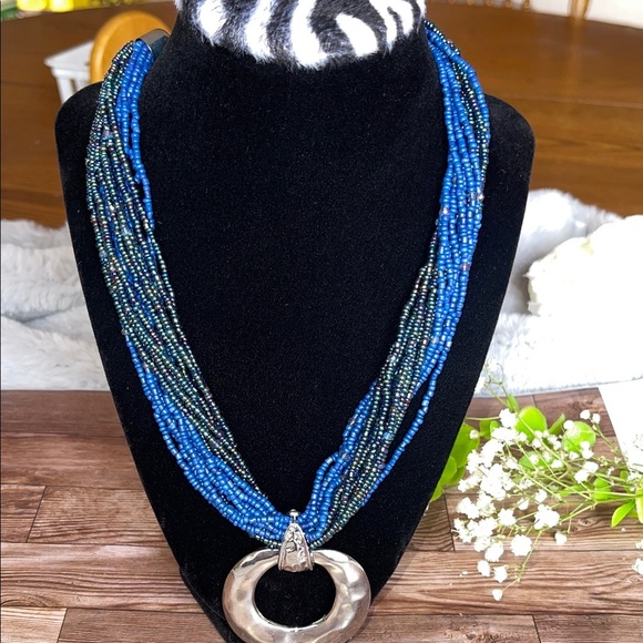Chic Blue and Silver Multi-Strand Necklace - Picture 4 of 5